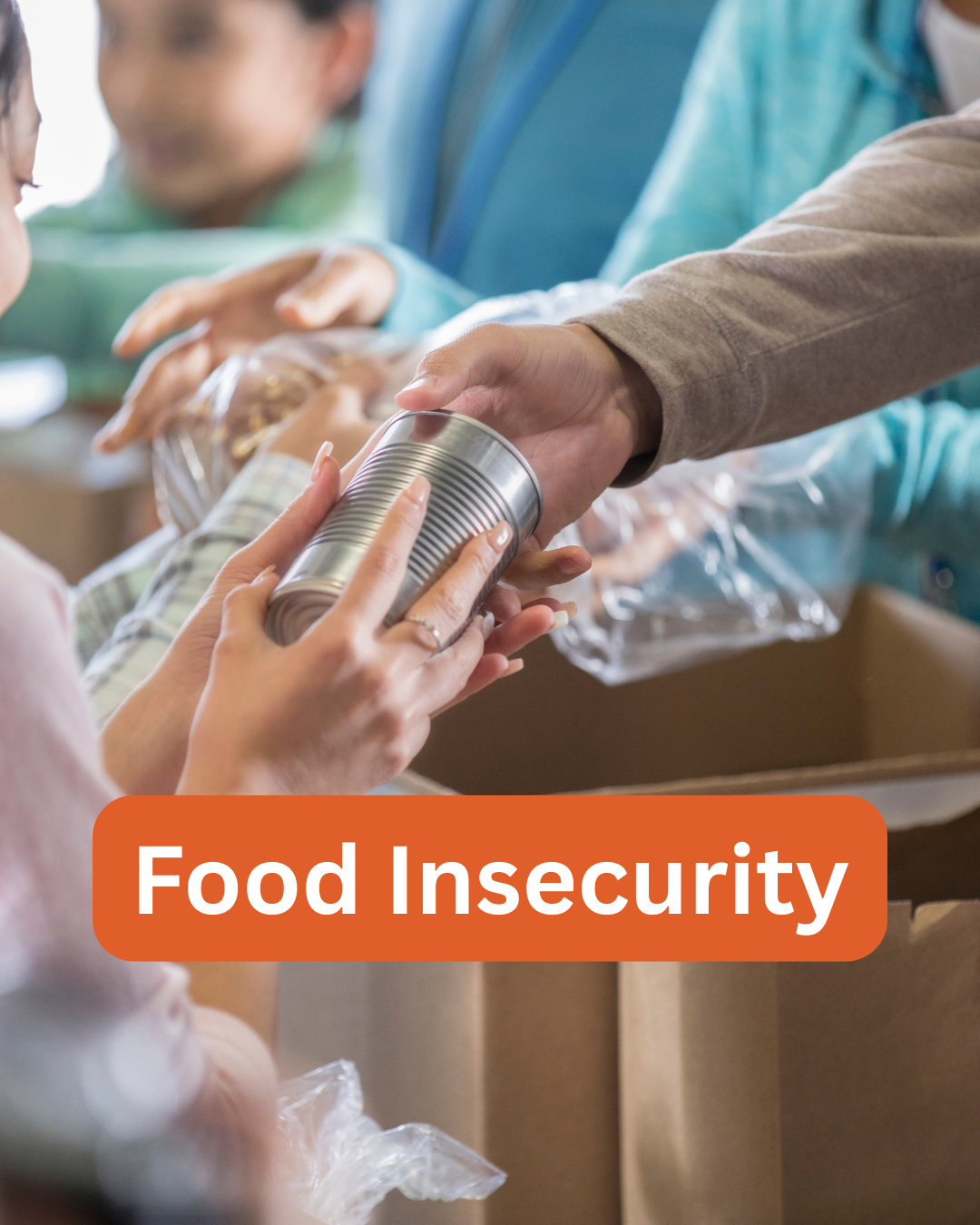 An image of a person handing another a can of food,